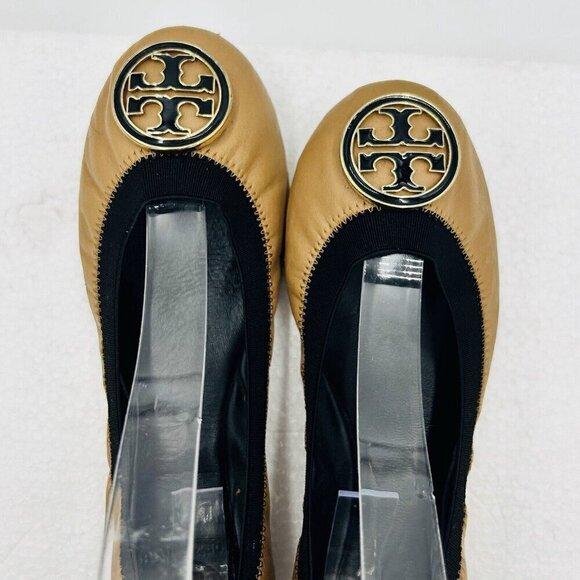 Tory Burch Caroline Flats Ballet Stretchy Beige Black Brown Tan Women's 6.5M - Picture 7 of 10